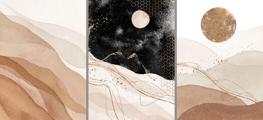 abstract arrangements. landscapes, mountains, night. posters. blush, pink, ivory, beige, black water