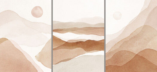 abstract arrangements. landscapes, mountains. posters. terracotta, blush, pink, ivory, beige waterco