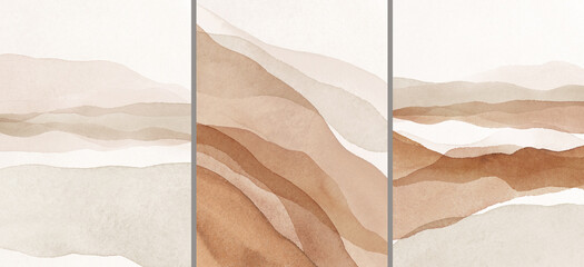abstract arrangements. landscapes, mountains. posters. terracotta, blush, pink, ivory, beige waterco