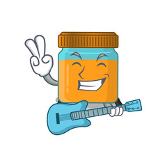 Canvas Print - brilliant musician of honey jar cartoon design playing music with a guitar