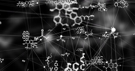 Wall Mural - chemical formulas move in space, science and mathematical research and development concepts. video l