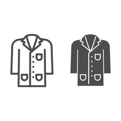 Poster - Medical gown line and solid icon, science and medicine concept, laboratory uniform sign on white background, hospital staff and researcher robe icon in outline style for mobile, web. Vector graphics.