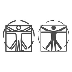 Poster - Leonardo Da Vinci Vitruvian Man line and solid icon, science concept, Human body in circle and square sign on white background, classic proportion man form icon in outline style. Vector graphics.