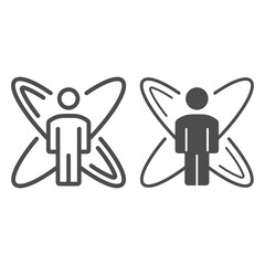 Poster - Person with symbol of science line and solid icon, science concept, Human silhouette with atom sign on white background, atom around of man icon in outline style for mobile and web. Vector graphics.