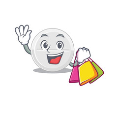 Wall Mural - Tablet drug wealthy cartoon character concept with shopping bags