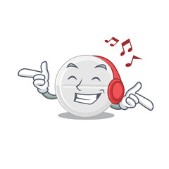 Sticker - A Caricature design style of tablet drug listening music on headphone