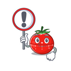 Sticker - A cartoon icon of tomato kitchen timer with a exclamation sign board