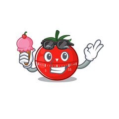 Sticker - A Caricature design concept of tomato kitchen timer with cone ice cream