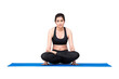 © ChompopsonG - Asian woman practice yoga pose exercise at the yoga sport gym isolated on white background
