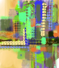 Wall Mural - Unique abstract original art digital design hand painted one of a kind artwork for artistic creative decorative use, oil painted collage color block effect and soft focus paint splash