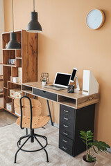 Comfortable workplace with modern computer in office