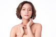 © kitthanes - Beautiful Young Asian Woman touching her body with fresh Healthy Skin, isolated on white background, Beauty Cosmetics and Facial treatment Concept.