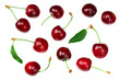© Dmytro - cherry with green leaf isolated on white background. Top view