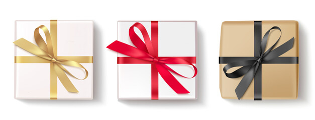 Wall Mural - set of decorative gift boxes isolated on white. holiday decoration. black friday sale collection.