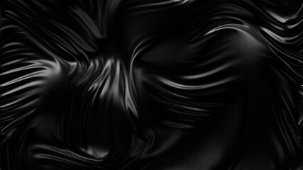 Wall Mural - Abstract black fabric background with ripples and folds. Black cloth texture. Waving black cloth flag. 3d rendering.
