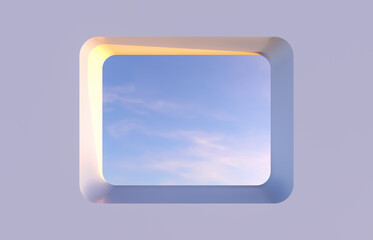 Aufkleber - Winter scene with geometrical square frame. sky view. 3D render background.