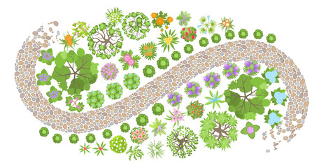 Wall Mural - Landscape design. Top view. Path and flower beds. View from above.