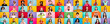 Leinwandbild Motiv Photo collage of group of glad cheerful excited astonished funky scared surprised people person youngsters children having bright facial expressions isolated over multicolored background