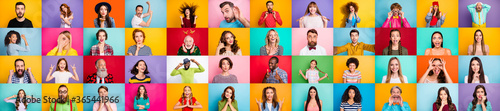Fotomural Photo collage of group of glad cheerful excited astonished funky scared surprise