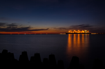 Sticker - LNG TANKER - Sunrise over the ship moored at gas terminal in Swinoujscie
