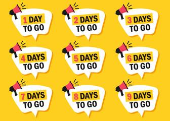 Sticker - Set of number of days left to go icons with megaphone in a flat design