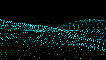 Poster - Abstract gradient dynamic wave of particles. Network of bright points or dots. Big data. Digital background. Vector