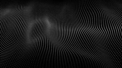Poster - Abstract gradient dynamic wave of particles. Network of bright points or dots. Big data. Digital background. Vector