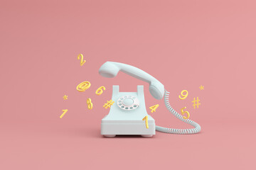 Poster - Mock up of telephone and floating alphabets. 3D rendering.	
