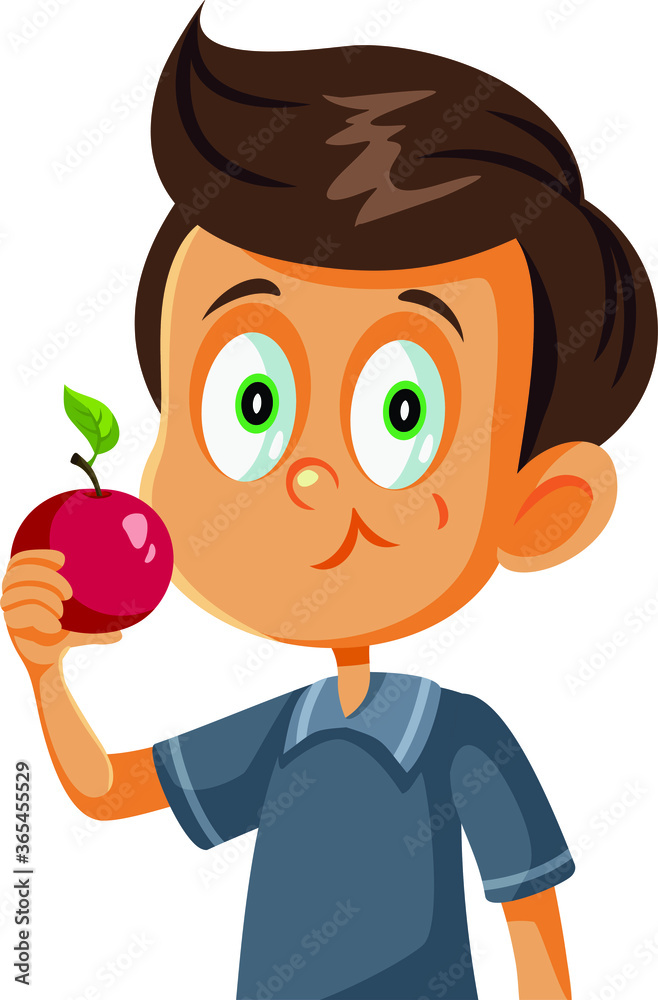 Cute Boy Eating an Apple Vector Cartoon Stock Vector | Adobe Stock