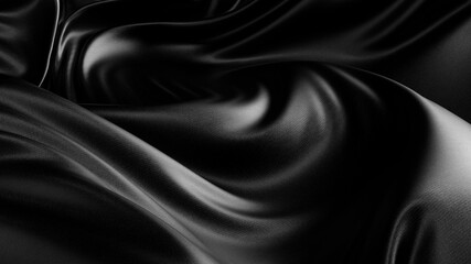 Wall Mural - Black silk or satin fabric abstract background. Black abstract cloth. 3d rendering.