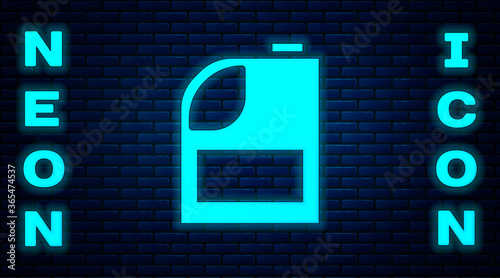 Fotomural Glowing neon Canister for motor machine oil icon isolated on brick wall background