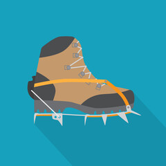 hiking boots with crampons icon- vector illustration