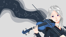 Celestial Violin Woman Illustration