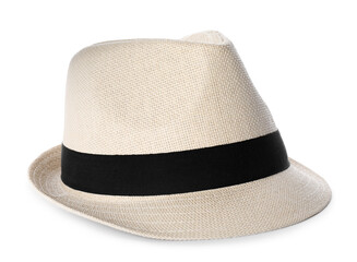 Stylish hat isolated on white. Beach accessory