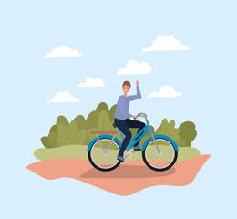 Wall Mural - Man riding bike at park design, Vehicle bicycle cycle lifestyle sport and transportation theme Vector illustration