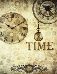 Vintage clock on grunge background