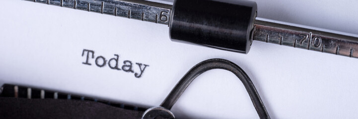 Fototapete - Today word typed on a vintage typewriter. Panoramic image