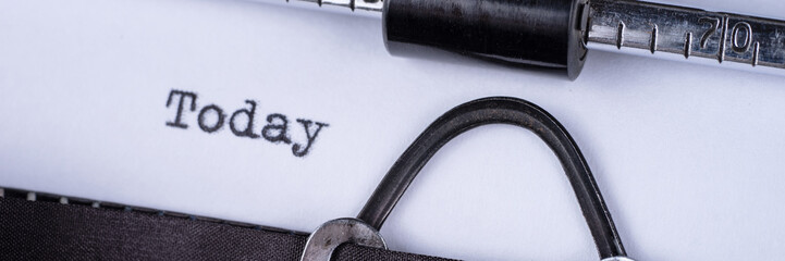 Fototapete - Today word typed on a vintage typewriter. Panoramic image
