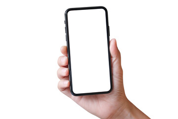 Hand with mobile smart phone Isolated on white background