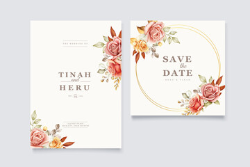 autumn floral wedding invitation card template