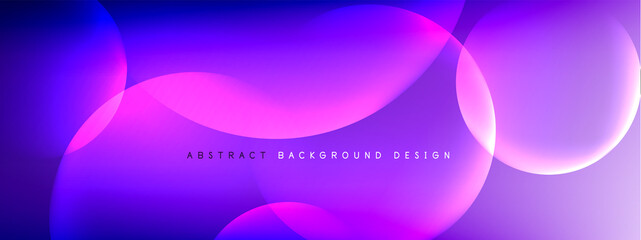 Vector abstract background liquid bubble circles on fluid gradient with shadows and light effects. Shiny design templates for text