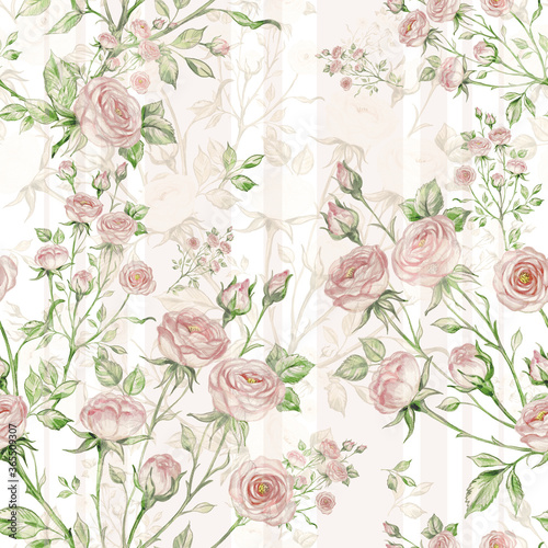 Dekoracja na wymiar  seamless-pattern-of-bouquets-of-roses-drawn-by-pencil-and-paints-on-paper