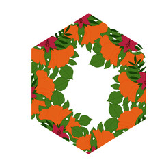 Polygonal tropical border with pink and orange flowers