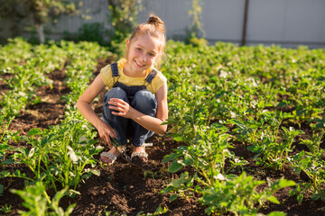 Wall Mural - beautiful teenage girl on the background of a green garden in summer