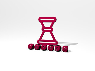 Poster - 3D representation of jigger with icon on the wall and text arranged by metallic cubic letters on a mirror floor for concept meaning and slideshow presentation. cocktail and bartender