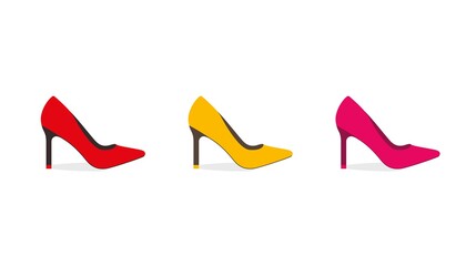 Women high heel shoes. Multicolored woman shoe vector illustration