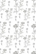  Seamless pattern with roses. Graphic hand-drawn illustration. Flora, botany, flowering, flowers, plants. Doodle style, sketch, retro, vintage. Wildflowers.