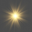 © A_stock - Yellow sun with rays and glow on transparent like background.