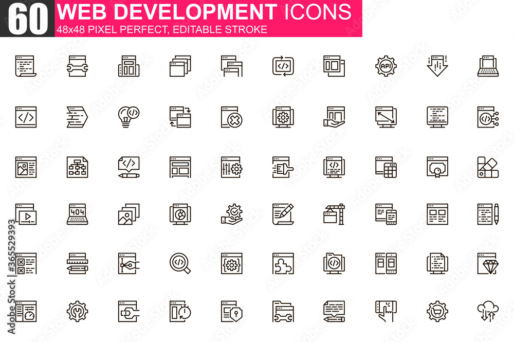Web development thin line icon set. Application programming outline ...