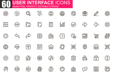 Leinwandbilder - User interface thin line icon set. Organization and management outline pictograms for website and mobile application. User menu simple UI, UX vector icons. 48x48 pixel perfect linear pictogram pack.